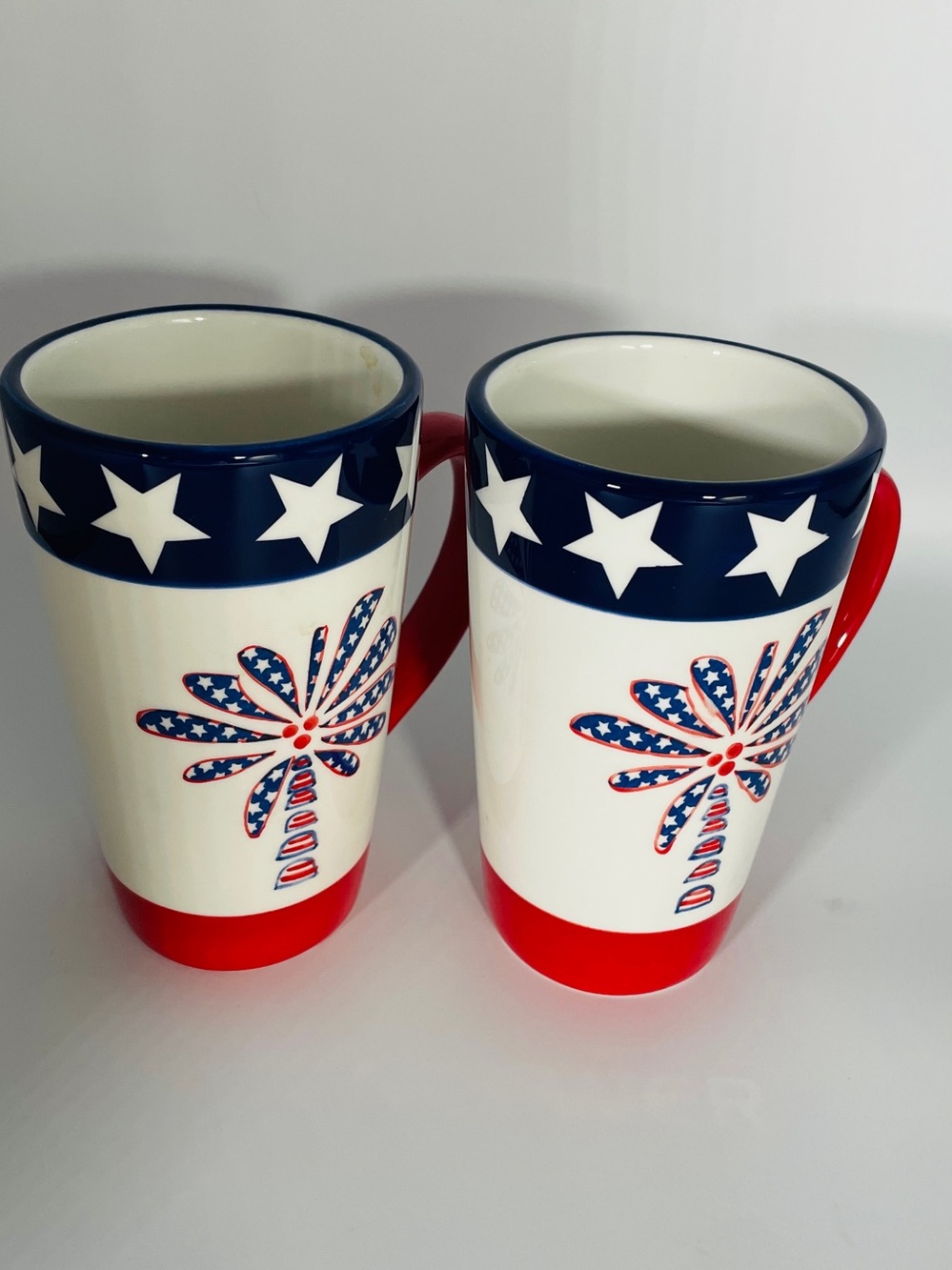 Patriotic Red White Blue Fireworks Coffee Mugs Set of 2 Ceramic BDSRCO 2005